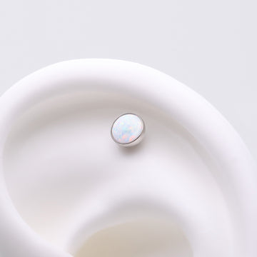 Detail View 1 of Implant Grade Titanium OneFit Threadless Bezel Set Fire Opal Top Part-White Opal